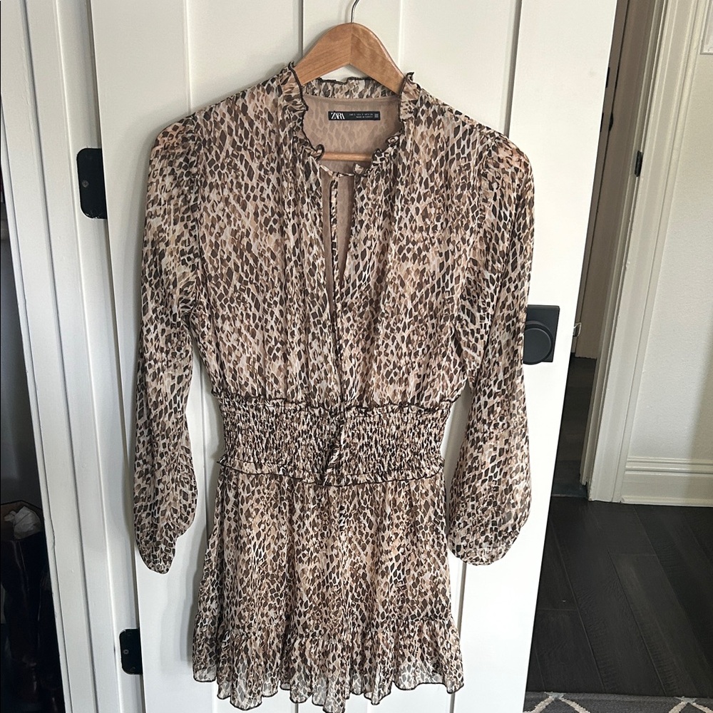 Zara Animal Print Dress with Smocked Detail